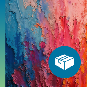 Abstrakte Farbstruktur in Blau, Pink und Orange mit Paket?Icon – Symbol für Veranstaltungen oder Tickets